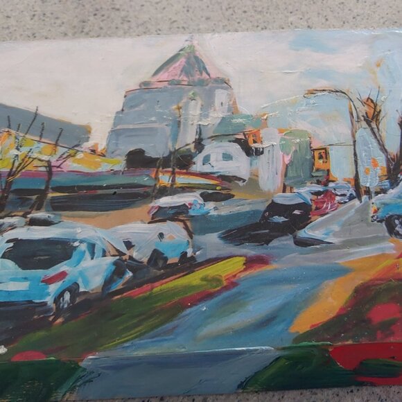 LEEF EVANS Original Art Acrylic on Cradle Board Gore Powell Vancouver City Scene - Picture 3 of 3